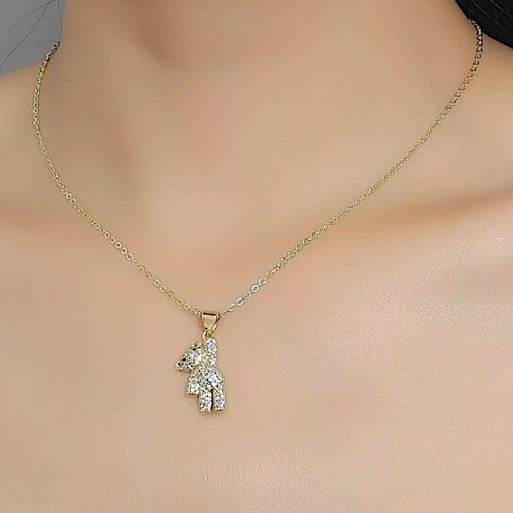Teddy Bear Gold Plated Zircon Charm Pendant Necklace - Picture 3 of 6